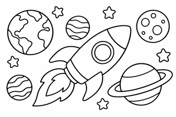 Desenho para colorir: Foguete no espaço
