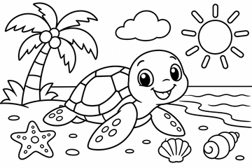 Desenho para colorir: Tartaruga na praia